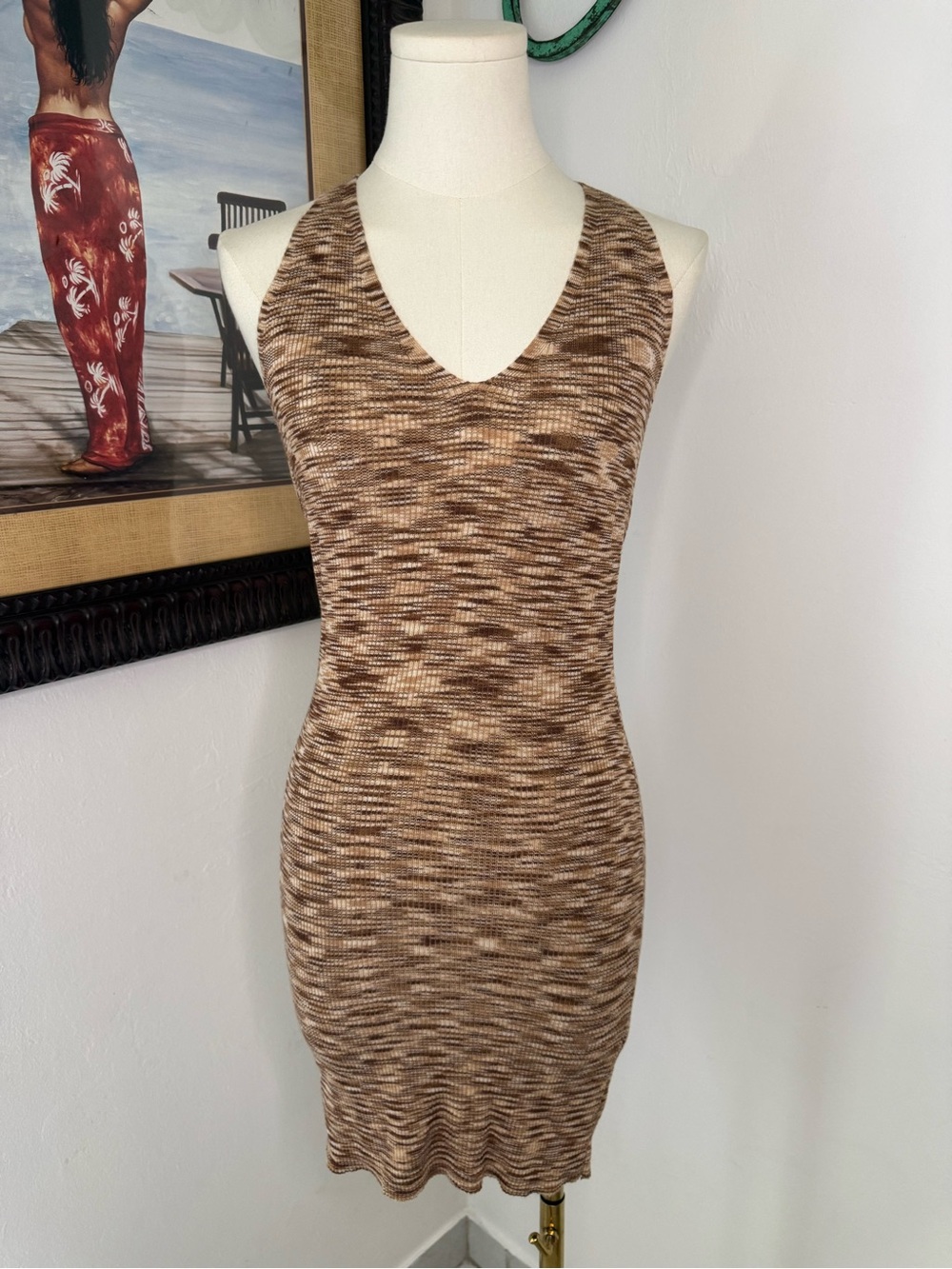 Made with love Halter Brown Knit V-Neck Mini Dress